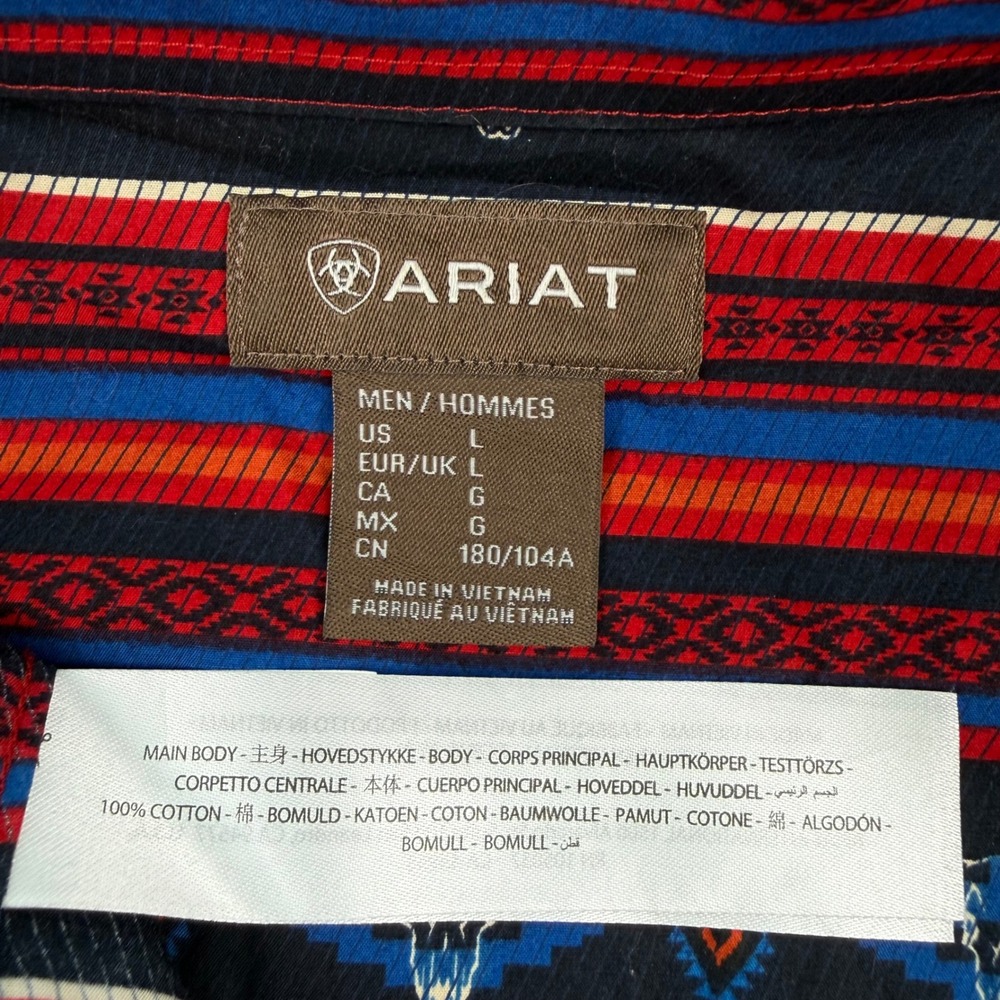 Ariat Mens Pike Classic Western Button Down Shirt Steer Skull Stripe Navy Red L - Picture 3 of 7